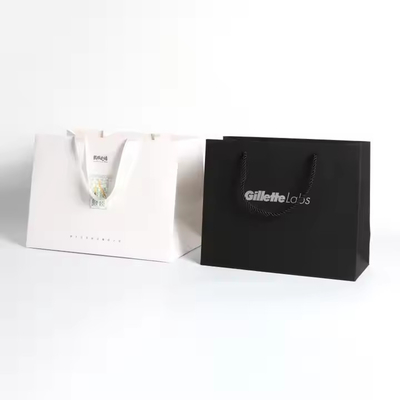 Sacs d'emballage en papier avec logo personnalisable et poignée en ruban de soie